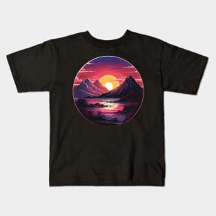 Vintage Vinyl Record Synthwave Sun Kids T-Shirt